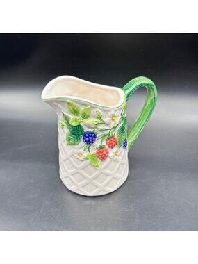 Vintage Berry Pitcher Otagiri Japan Ceramic Raspberry Blackberry Cottage 1970s